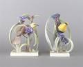 A Pair of Dorothy Doughty Yellow Headed Blackbirds and Spiderwort Bisque Birds Royal Worcester