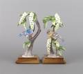 A Pair of Dorothy Doughty Lazuli Buntings and Choke Cherries Bisque Birds Royal Worcester