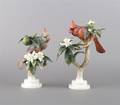 A Pair of Dorothy Doughty Red Cardinal Bisque Birds Royal Worcester