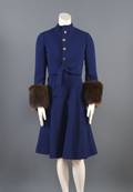 A Pauline Trigere Navy Dress and Fur Trimmed Jacket