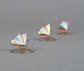 Three George V Sterling Silver and Enamel Place Card Holders Birmingham