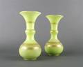 A Pair of Victorian Custard Glass Parcel Gilt Vases
