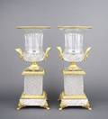 A Pair of Louis XVI Style Gilt Bronze Mounted Cut Glass Urns