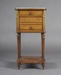 A French Marble Topped Parquetry Side Cabinet