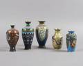 A Group of Five Japanese Cloisonne Vases