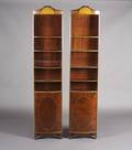 A Pair of George III Inlaid Bow Front Mahogany Bookcases