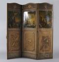 Two Louis XV Style Painted Canvas ThreePanel Floor Screens