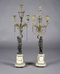 A Pair of Bronze and Marble ThreeLight Figural Candelabra