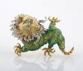 An 18 Karat Yellow Gold Green Enamel Emerald and Diamond Dragon Brooch