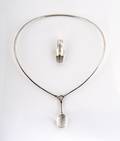A Forged Sterling Silver Necklace with Rock Crystal Pendant Torun for Georg Jensen