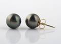 A Pair of 14 Karat Yellow Gold and Black Cultured Pearl Earrings