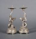 A Pair of Chinese Nickel Silver Candlesticks