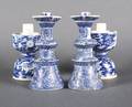 Two Pairs of Chinese Blue and White Porcelain Candle Holders