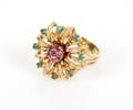 An 18 Karat Yellow Gold Ruby and Green Chalcedony Ring
