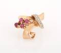 A 14 Karat Rose Gold Synthetic Ruby and Diamond Ring