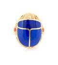 An 18 Karat Yellow Gold Lapis Lazuli Coral and Diamond Scarab Ring