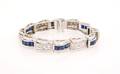 A 14 Karat White Gold Synthetic Sapphire and Diamond Bracelet