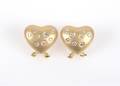 A Pair of 14 Karat Yellow Gold and Diamond Heart Shaped Earrings