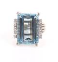 A 14 Karat White Gold Diamond and Aquamarine Ring