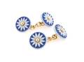 A Pair of Yellow Gold and Porcelain Cufflinks