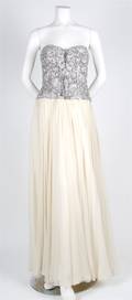 A Silver and Cream Evening Gown