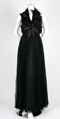 A Black Feather and Silk Chiffon Evening Gown
