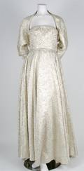 A Silver and Gold Brocade Evening Gown