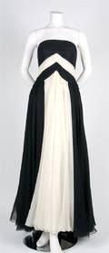 A Black and White Silk Chiffon Evening Gown