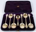 38 SEVEN GEORGE II  III GILT STERLING SILVER FLATWARE