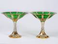 26 PAIR OF GREEN OVERLAID GLASS COMPOTES