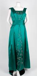 A Ceil Chapman Green Satin Evening Gown