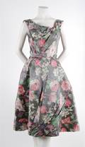 A Ceil Chapman Grey Floral Silk Dress