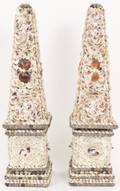 Pair of Shell Encrusted Obelisks