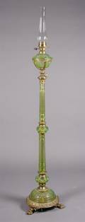 An English Vaseline Glass and Gilt Metal Floor Lamp