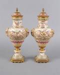A Pair of Italian CapodiMonte Painted Porcelain Urns