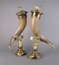 A Pair of Gilt Metal Mounted Toasting Horns probably German