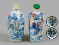 59 TWO BLUE AND WHITE PORCELAIN SNUFF BOTTLES