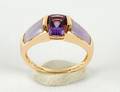 54 FOURTEEN KARAT YELLOW GOLD AMETHYST AND ENAMEL RIN