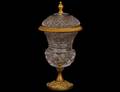14 LOUIS XVI STY GILT BRONZE  CUT CRYSTAL URN AND COV