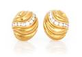 A Pair of 18 Karat Yellow Gold and Diamond Earrings