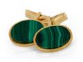 A Pair of 18 Karat Yellow Gold and Malachite Cufflinks