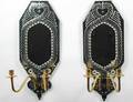 PAIR OF BRASS AND MIRRORED TWO LIGHT SCONCES