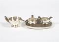 A Three Piece Mexican Sterling Silver and Hardwood Diminutive Tea Set William Spratling