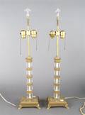 A Pair of GiltMetal Mounted Glass Lamps