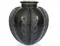R LALIQUE BLACK PATINATED GLASS CHARDONS VASE