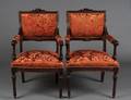 PAIR OF LOUIS XVI STYLE CARVED FRUITWOOD FAUTEUILS