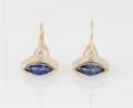 A Pair of 14 Karat Yellow Gold Diamond and Sapphire Earrings