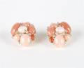 A Pair of 18 Karat Yellow Gold Coral and Diamond Earrings