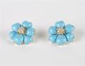 A Pair of 18 Karat Yellow Gold Turquoise and Diamond Earrings