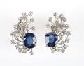 A Pair of Platinum Diamond and Sapphire Earrings